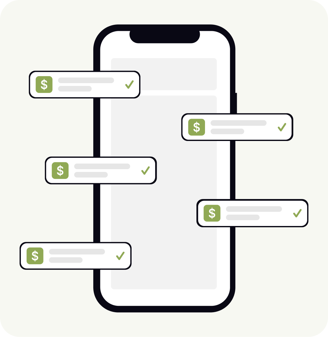 Illustration d’un téléphone recevant des confirmations de paiement Hotspot
